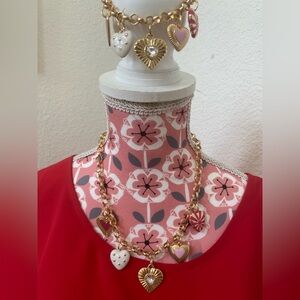 Gold Heart Charm Necklace and Bracelet Set